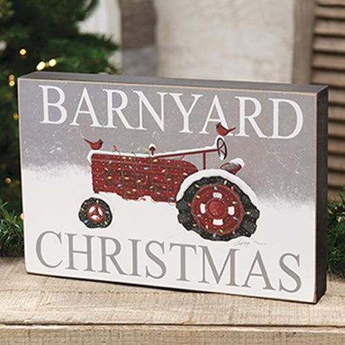 Barnyard Christmas Red Tractor Box Sign – Primitive Renditions
