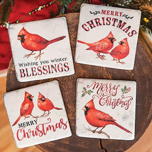 4/Set Christmas Cardinals Resin Coasters