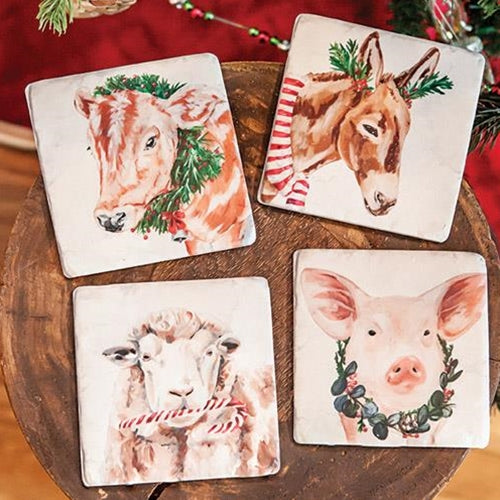 4/Set Christmas Farm Animals Resin Coasters