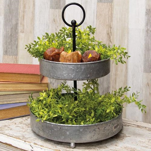 Galvanized Metal Two-Tiered Tray