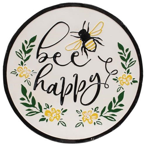 Bee Happy Distressed Enamel Sign