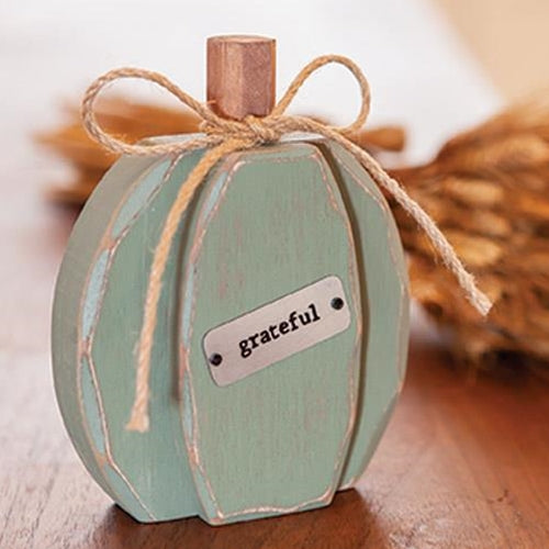 Grateful Teal Chunky Pumpkin Sitter