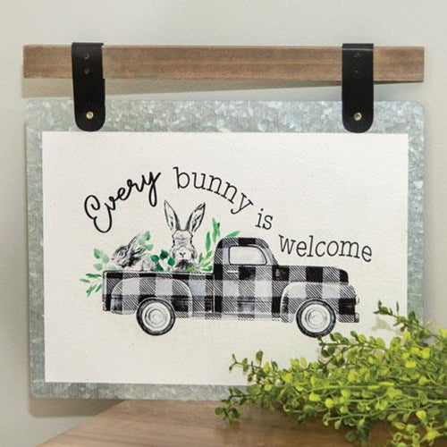 Every Bunny Is Welcome Bunny & Truck Plaque
