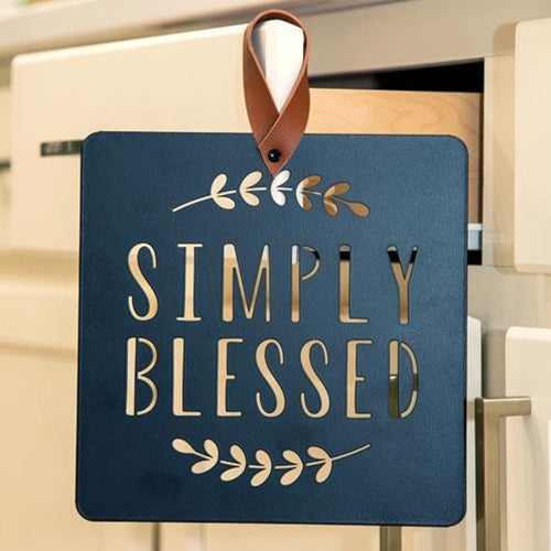 Simply Blessed Black Metal Cutout Plaque