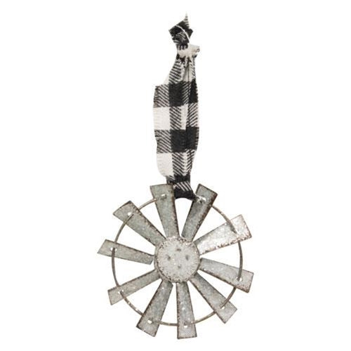 Sparkle Windmill Ornament w/Black & White Buffalo Check Hanger