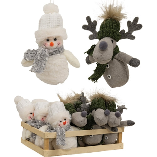 Winter Snowman or Reindeer Ornament 2 Asstd.