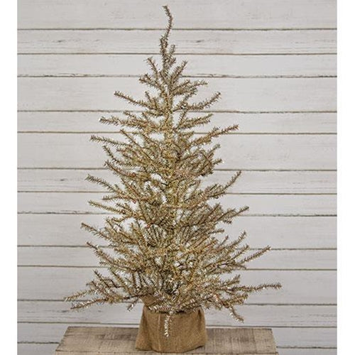 Antiqued Silver Tinsel Tree w/Burlap Base 4ft – Primitive Renditions
