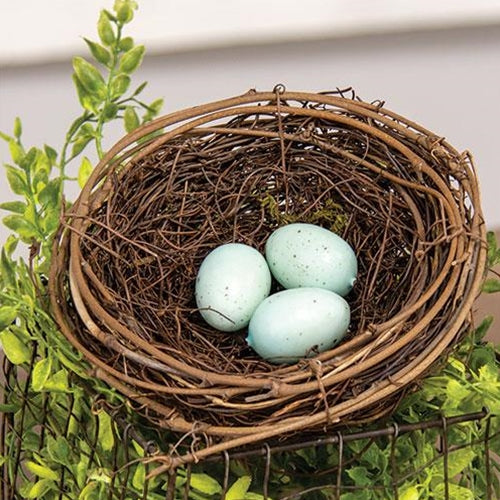 Twig & Vine Bird Nest w/Blue Eggs 5.5"