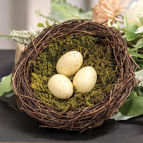 Vine & Moss Bird Nest w/Cream Eggs 5.5"