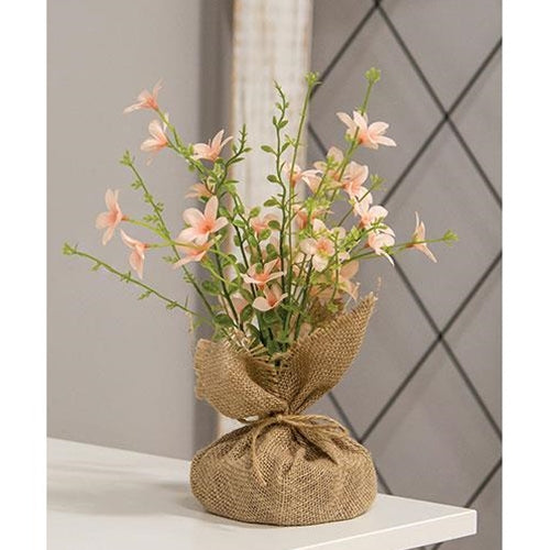 Pink Tabletop Flowers w/Burlap Base