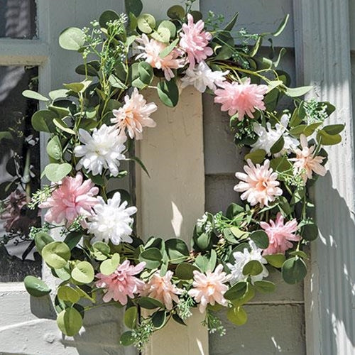 Pink Blush & White Spring Flower & Eucalyptus Wreath