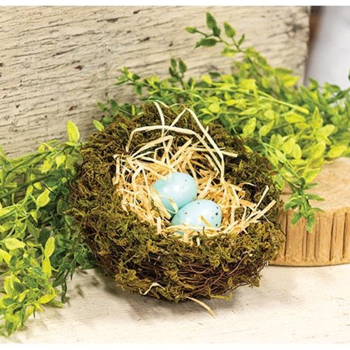 Mossy Vine Bird Nest w/Eggs 6"