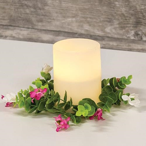 Pink & White Flower Candle Ring 3"