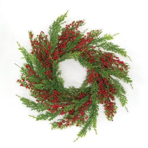 Merry Red Berries & Cedar Candle Ring 6.5"