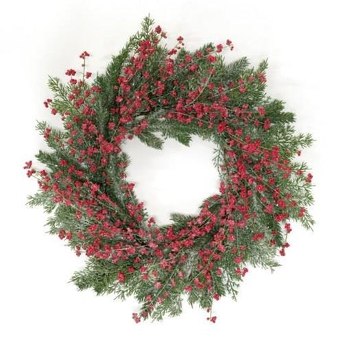 Sparkling Red Berries & Mixed Greens Wreath 24"