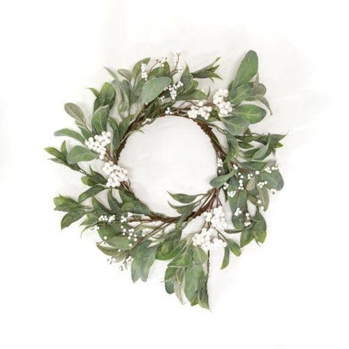 Frosty Gathered Greens & Berries Candle Ring 6.5"