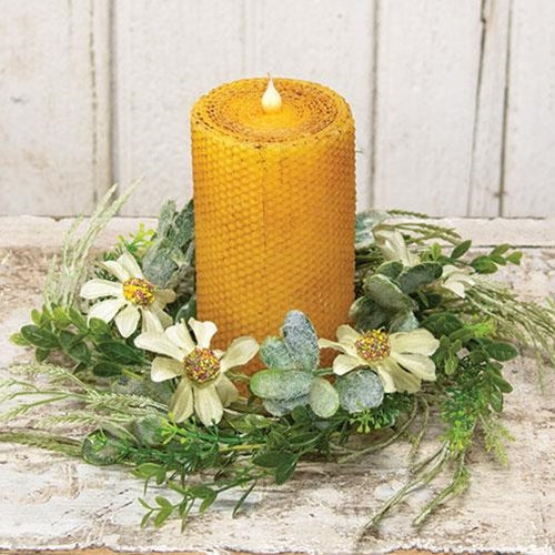 Rustic White Daisy Candle Ring 4.5"