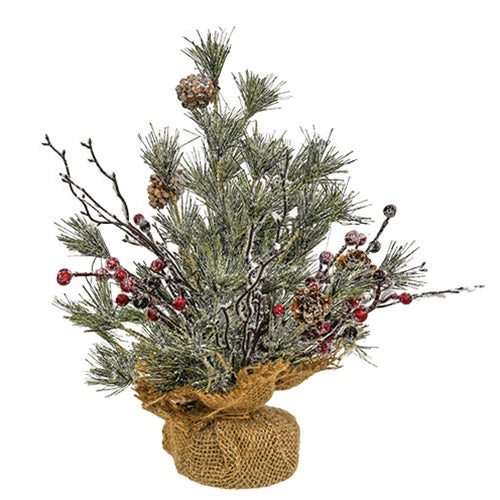 Frosted Tree w/Pinecone & Red Berry Small