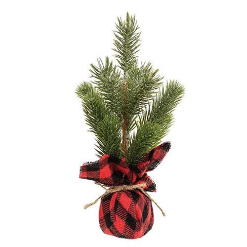 Glittered Pine Tree with Red/Black Buffalo Check Base