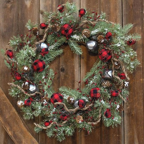 Buffalo Gingham Country Holiday Wreath 24"