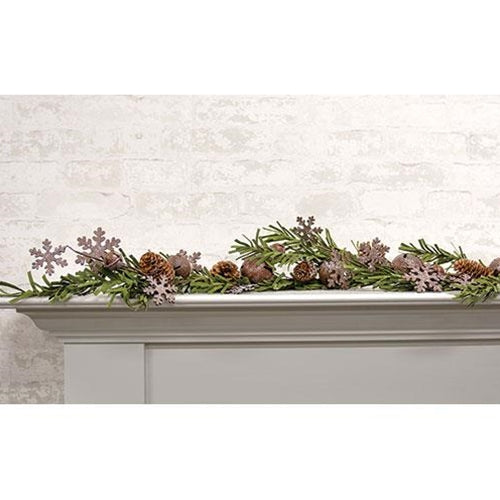 Rusty Glitter Bell & Snowflake Pine Garland 4ft