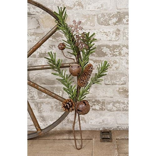 Rusty Glitter Bell & Snowflake Pine Spray 24"