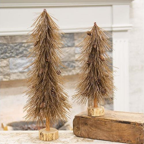 Sparkle Bottle Brush Pine Tree With Pine Cones on Base 15"