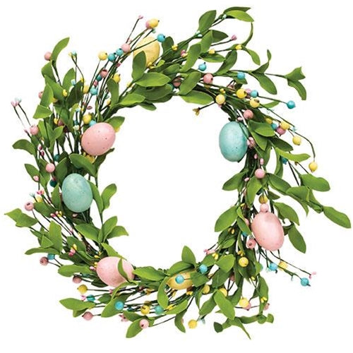Easter Eggs & Herb Leaves Wreath 20"