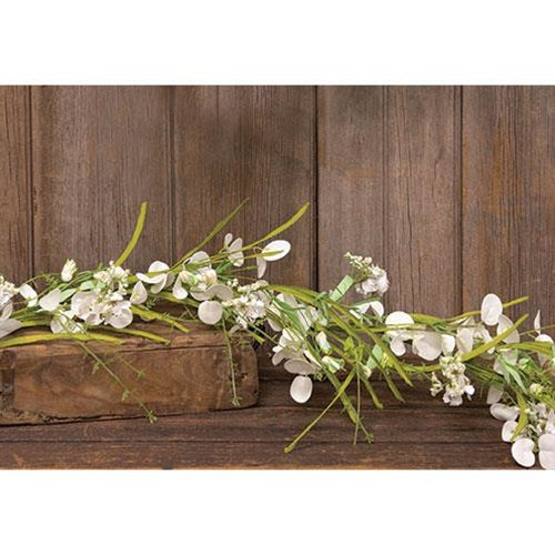 White Wild Flowers and Silver Dollar Garland 4ft
