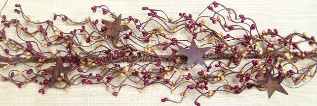 Pip Berry Garland With Stars Burgundy and Old Gold 40"