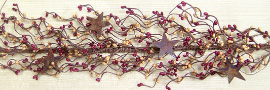Pip Berry Garland With Stars Burgundy and Old Gold 40"