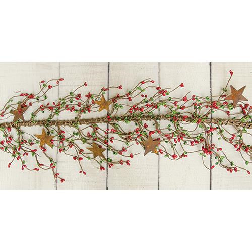 Pip Berry Garland With Stars Red and Green 40"
