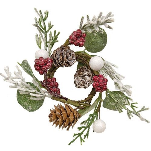 Frosted Pine & Berry Cluster Candle Ring