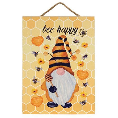 *Bee Happy Gnome & Bees Hanging Sign