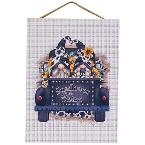 Sunflower Farms Gnomes in Truck Hanging Sign