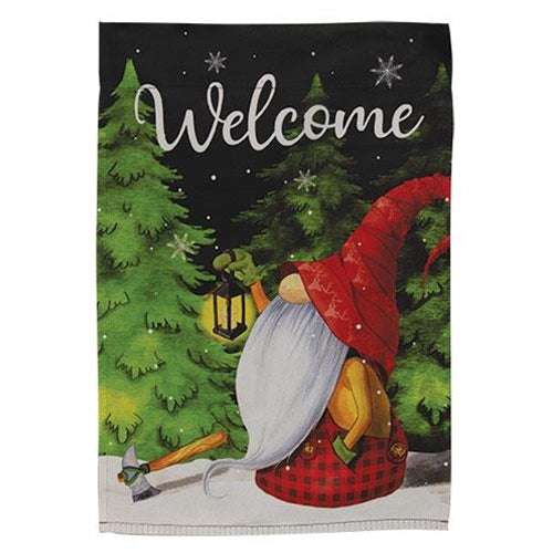 Welcome Lumberjack Gnome Garden Flag