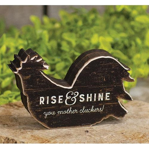 Rise & Shine Chunky Wood Rooster Sitter