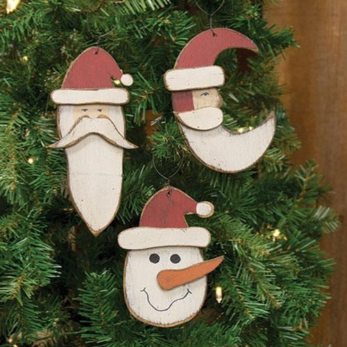 Wooden Snowman in Santa Hat Ornament