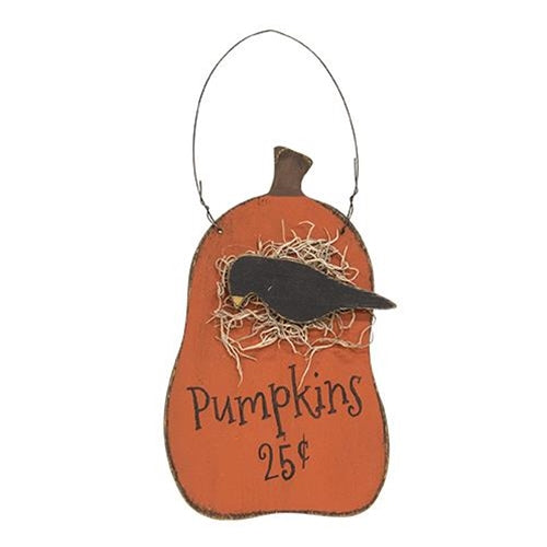"Pumpkins 25 Cents" Crow & Pumpkin Hanger