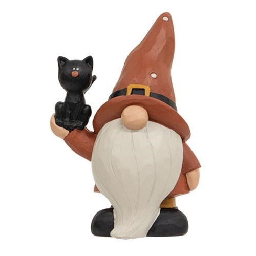 Resin Halloween Gnome w/Black Cat