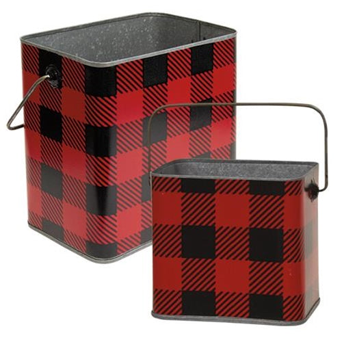 2/Set Red & Black Buffalo Check Canisters w/Handles