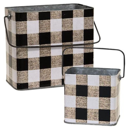 2/Set Black & White Buffalo Check Canisters w/Handles