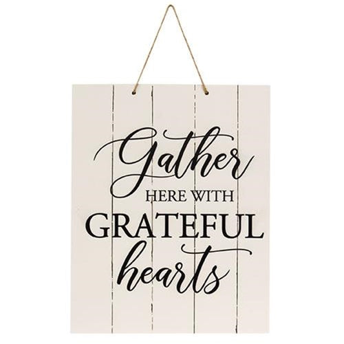 Gather Here With Grateful Hearts Vertical Pallet Board Rope Sign