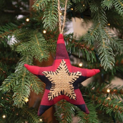 Red & Black Buffalo Check Star Stitched Fabric Ornament