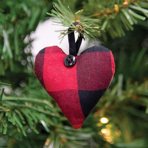 Red & Black Buffalo Check Fabric Heart Hanger Ornament