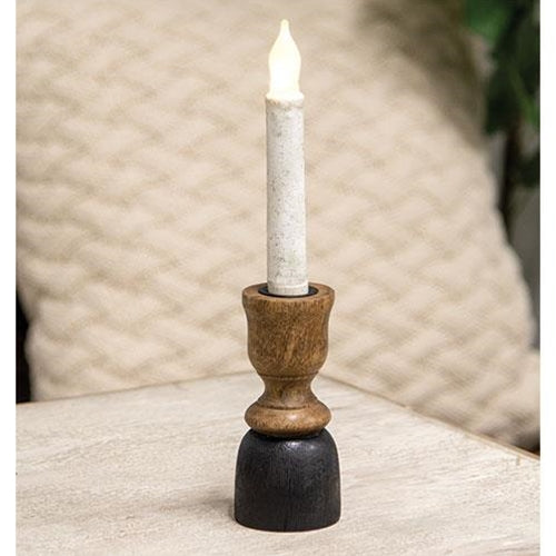 Black & Wood Taper Candle Holder 5.25"