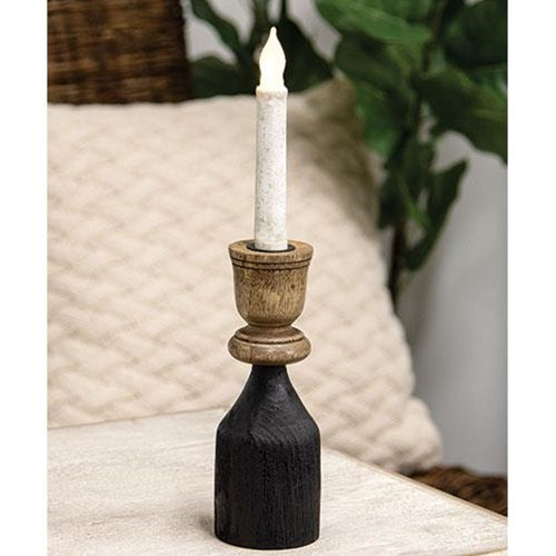Black & Wood Taper Candle Holder 8.25"