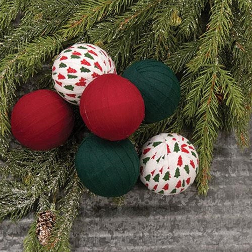 6/Set Christmas Red & Green Rag Balls – Primitive Renditions
