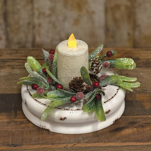 White Distressed Double Candle Plate 7"