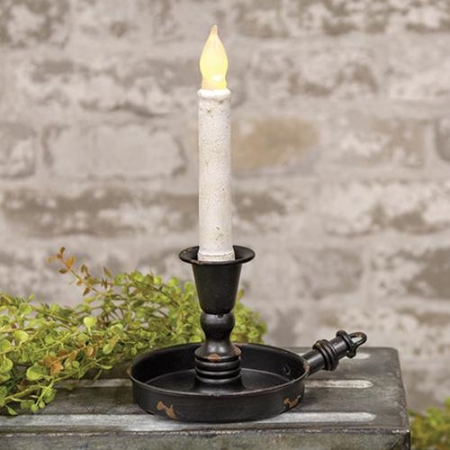 Black Distressed Taper Holder w/Handle